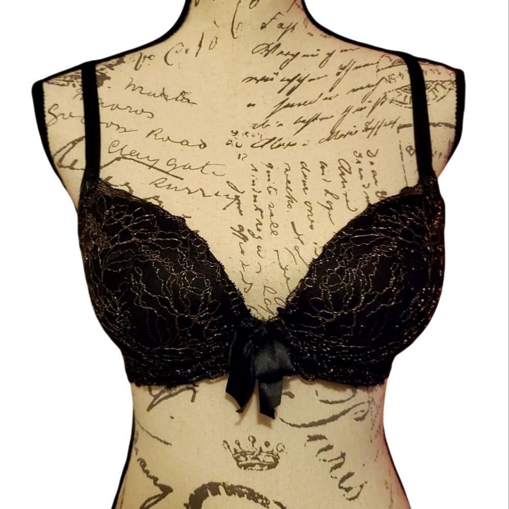 Aerie Women's Size 34D Black Metallic Gold Lace Bra